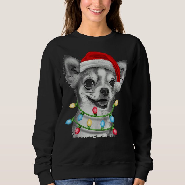 Moletom Chihuahua Papai noel Árvore de Natal Luzes de Nata (Frente)