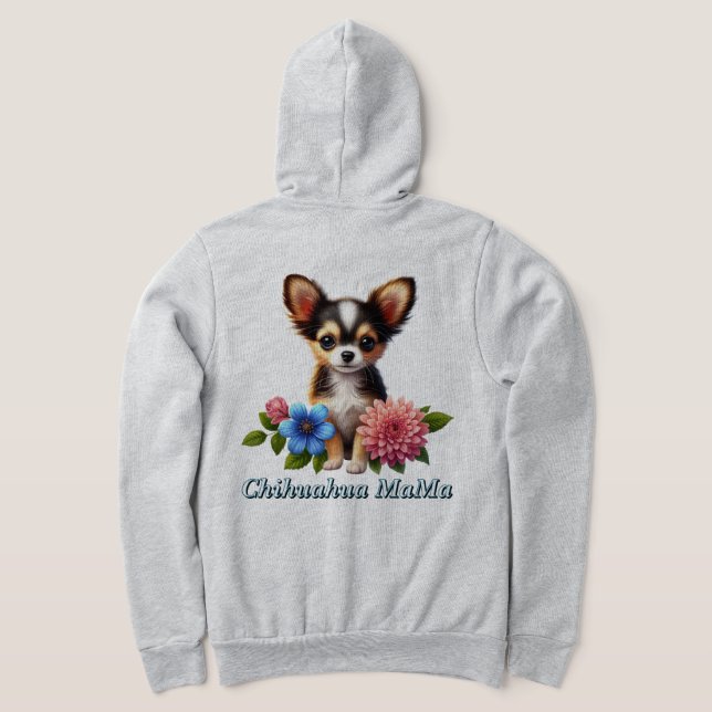 Moletom Chihuahua Puppy com flores decorativas (Postura das costas)