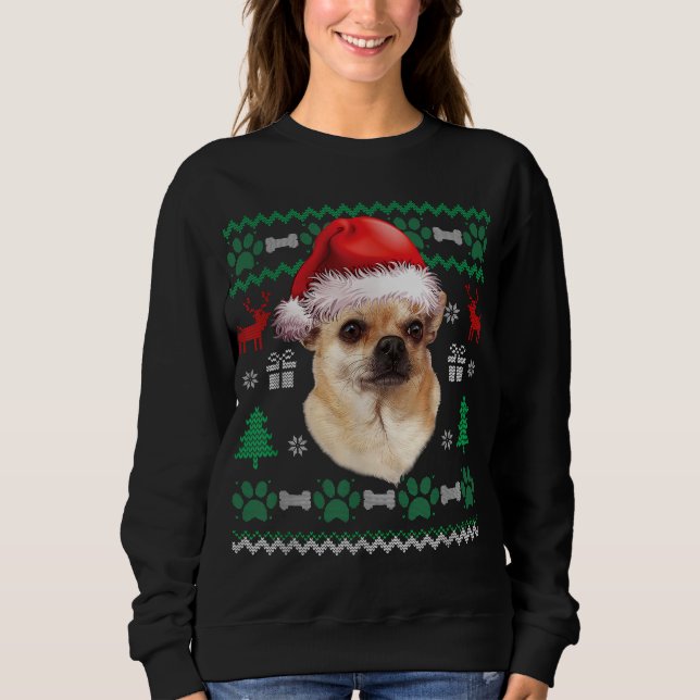 Moletom Chihuahua Santa Hat Natal Feio Doce Pajama (Frente)