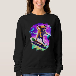 Moletom Chihuahua Skateboarding Espaço Exterior Retro Vint