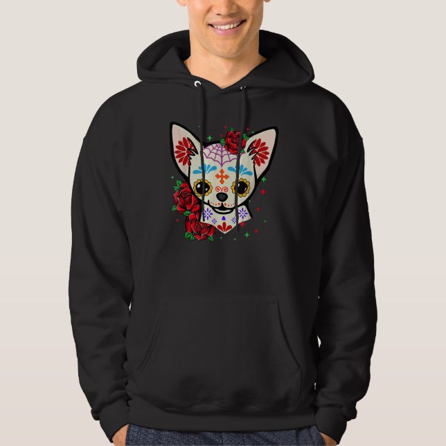Moletom Chihuahua Skulls Day Of The Dead Sugar Skull Dog H (Frente)