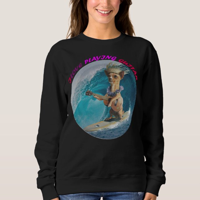 Moletom Chihuahua surfando tocando lindos adesivos de viol (Frente)