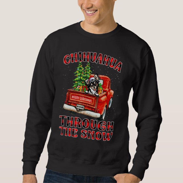 Moletom Chihuahua Through The Snow Christmas Truck Plaid R (Frente)