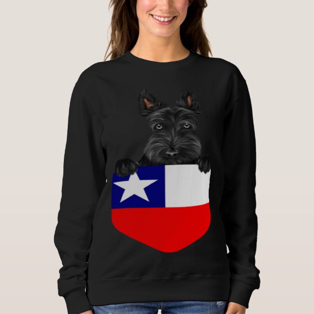 Moletom Chile Flag Scottish Terrier Dog In Pocket (Frente)