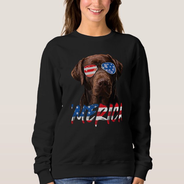 Moletom Chocolate Labrador American Flag Lab 4th Of J (Frente)