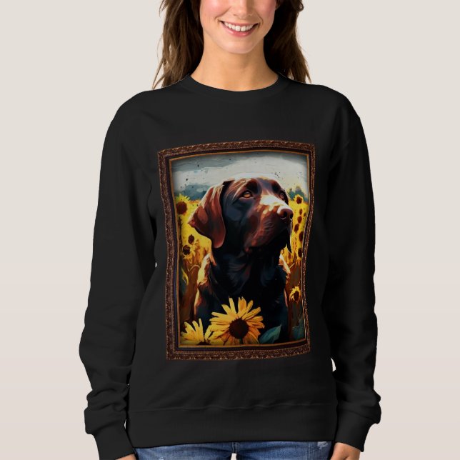 Moletom Chocolate Labrador Painting Sunflower Flower Mom W (Frente)