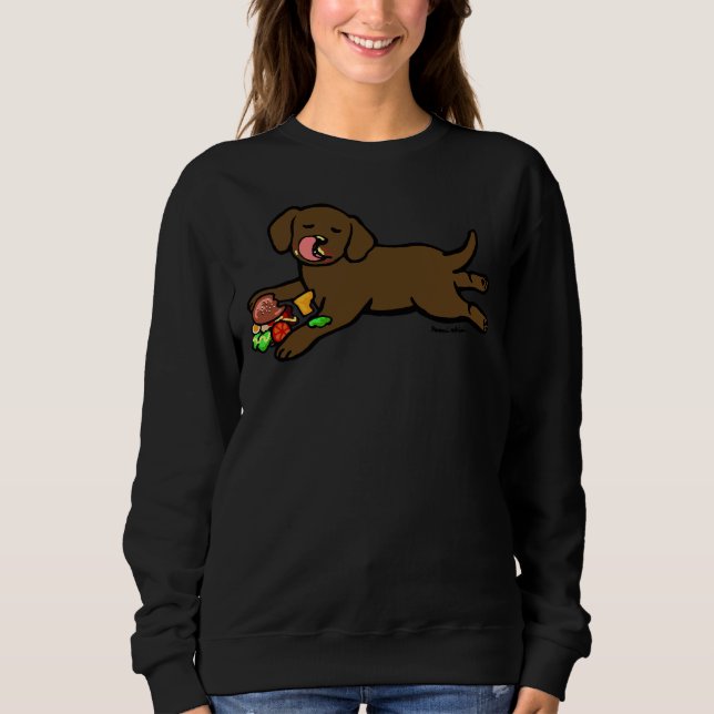 Moletom Chocolate Labrador Puppy Comendo Burger (Frente)