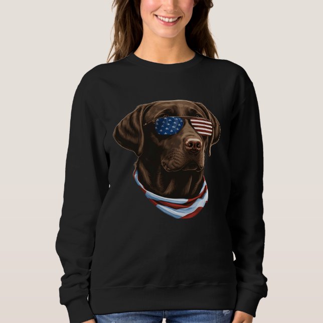 Moletom Chocolate Labrador With USA Sunglasses And Flag  1 (Frente)
