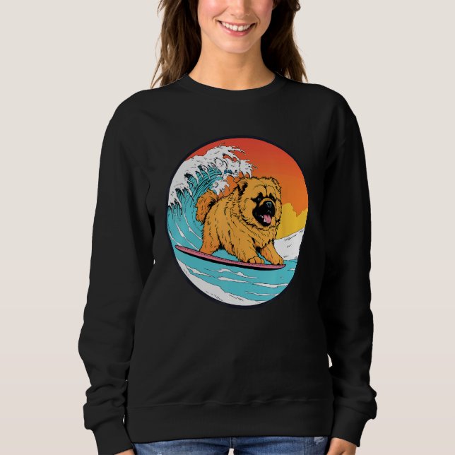 Moletom Chow Chow Surfing Funny Dog Beach (Frente)