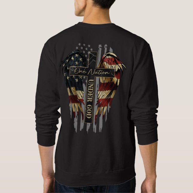 Moletom Christian Shirt, One Nation Under God Cross Wings (Verso)