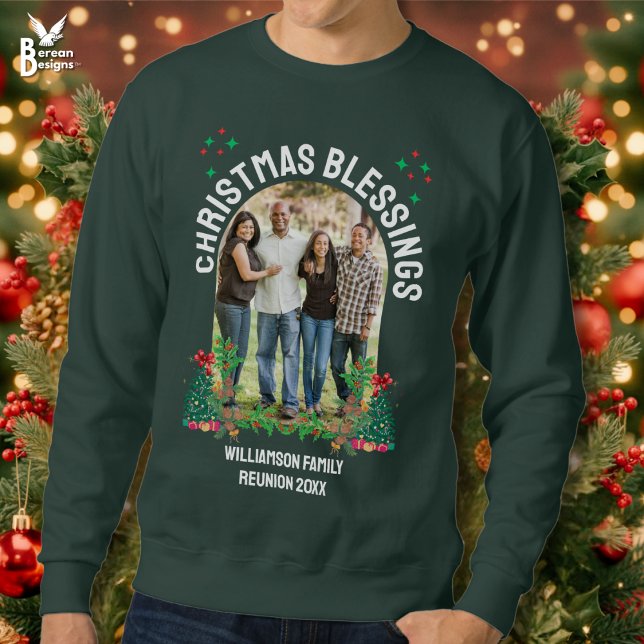 Moletom CHRISTMAS BLESSINGS FAMILY REUNION MITNON Group (Christmas Blessings Family Reunion group sweatshirts with custom text and photo for all the family.)