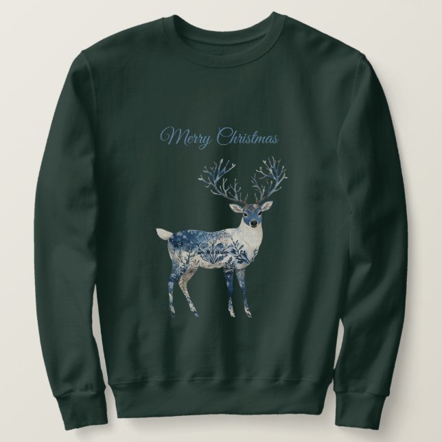 Moletom Christmas Blue White Chic Deer (Frente do Design)