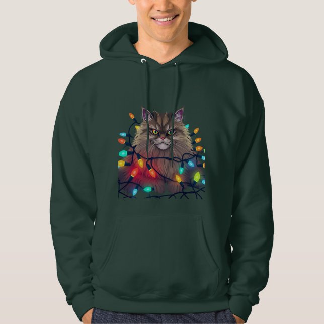 Moletom Christmas Cat Wrapped in Colorful Lights (Frente)
