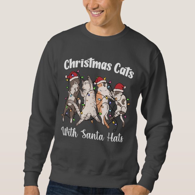 Moletom Christmas Cats with Santa Hats Cute Funny Holiday (Frente)