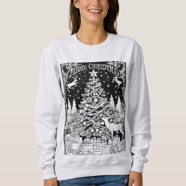 Moletom Christmas deer trees snow ladies  sweat-shirt  (Frente)