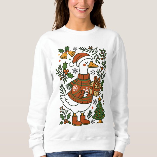 Moletom Christmas Goose Cute Winter Holiday Floral (Frente)