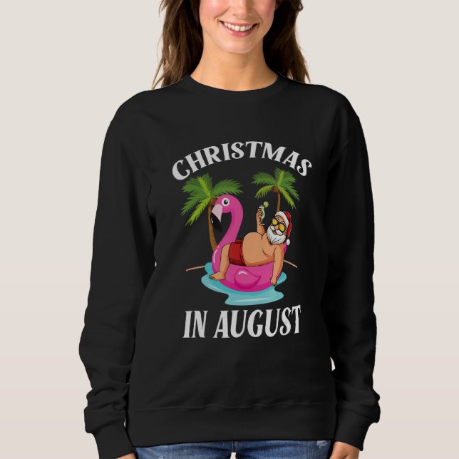 Moletom Christmas In August Santa Flamingo Summer Vacation (Frente)
