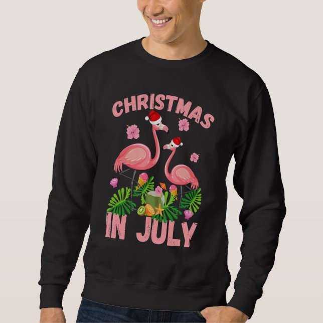 Moletom Christmas in July Pink Flamingo Funny Xmas Men Wom (Frente)