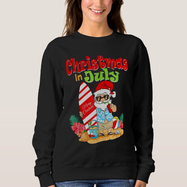 Moletom Christmas In July  Santa Claus Summer Vacation Bea (Frente)