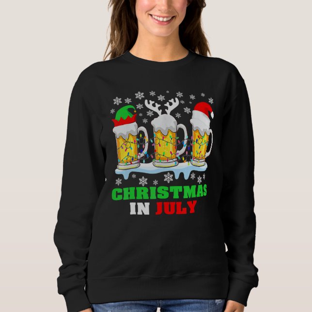 Moletom Christmas In July Santa Hat Snowman Beer Summer Va (Frente)