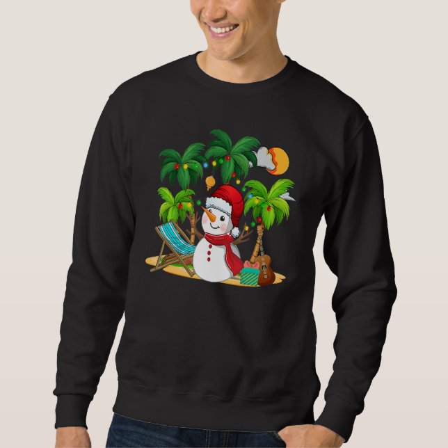 Moletom Christmas In July Snowman On Palm Tree Tropical Be (Frente)