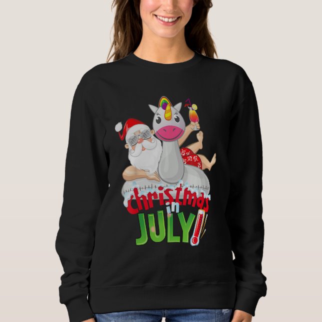 Moletom Christmas in July  Summer Unicorn Float Xmas (Frente)