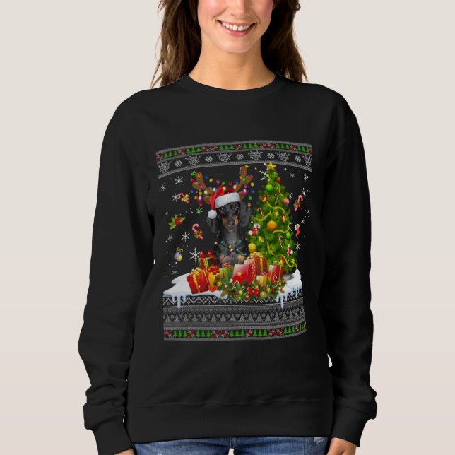 Moletom Christmas Lights Dachshund Dog  Xmas Ugly Sweater (Frente)