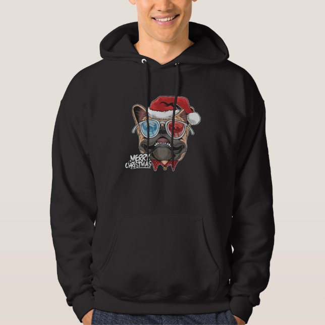 Moletom Christmas Pug Puppy Dog Santa Claus cute face  Xma (Frente)