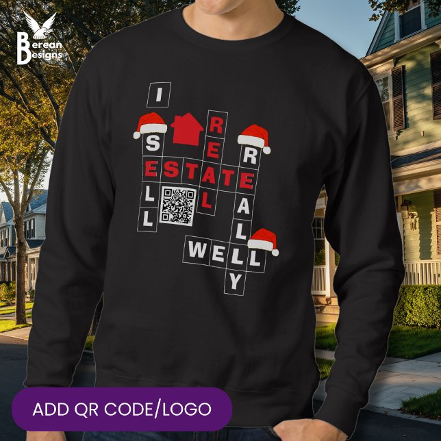 Moletom CHRISTMAS Real Estate SELL REALLY WELL QR Realtor (Fun festive I SELL REAL ESTATE REALLY WELL Christmas realtor sweatshirt gift with custom QR Code)
