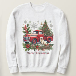 Moletom Christmas Red Truck with Dog and Christmas Tree