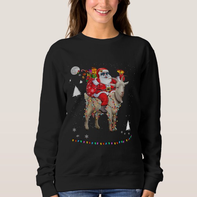 Moletom Christmas Santa Claus Riding Goat Lights Xmas Holi (Frente)