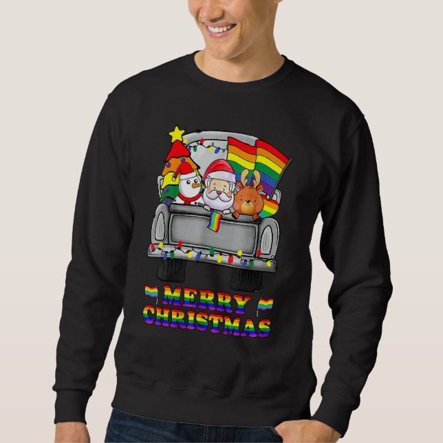 Moletom Christmas Santa & Reindeer In Truck Support LGBT (Frente)