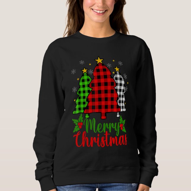 Moletom Christmas Tree Buffalo Plaid Red White Green Xmas  (Frente)