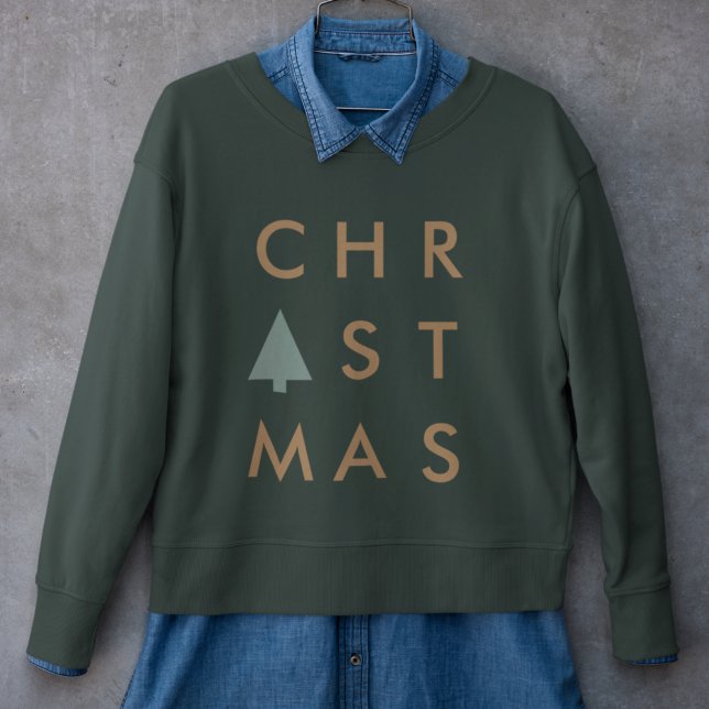 Moletom Christmas Tree | Modern Minimalist Gold and Green (Modern unisex Christmas jumper with elegant typography and customisable festive lettering)
