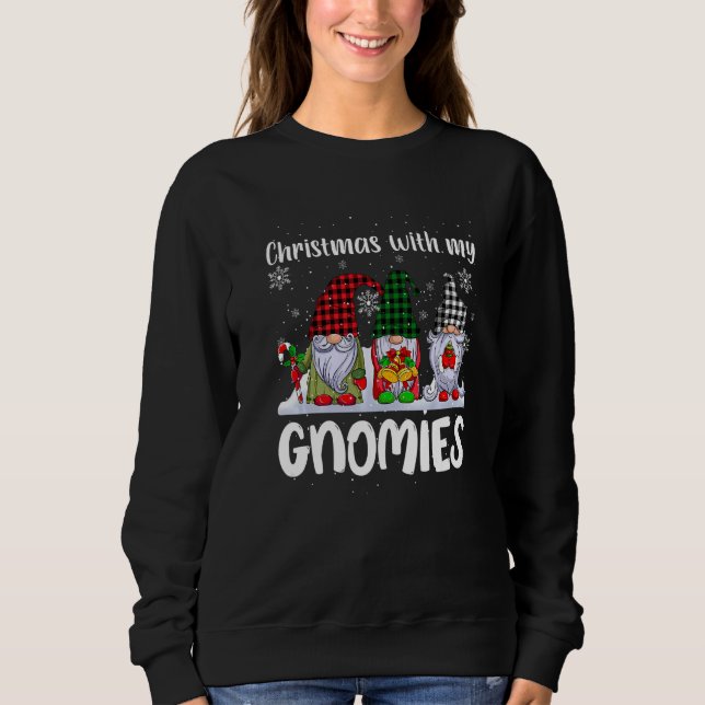 Moletom Christmas with my Gnomies Cute Gnome Buffalo Plaid (Frente)