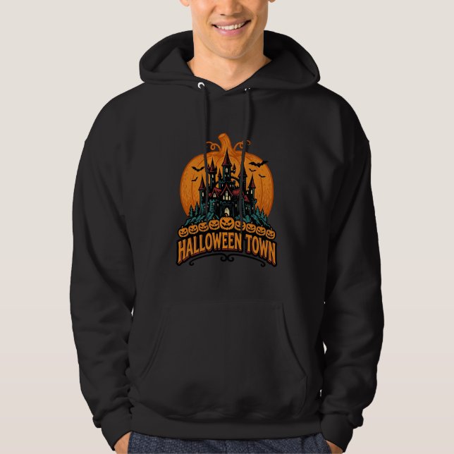 Moletom Cidade de Halloween Castelo Assombrado Abóbora Vin (Frente)