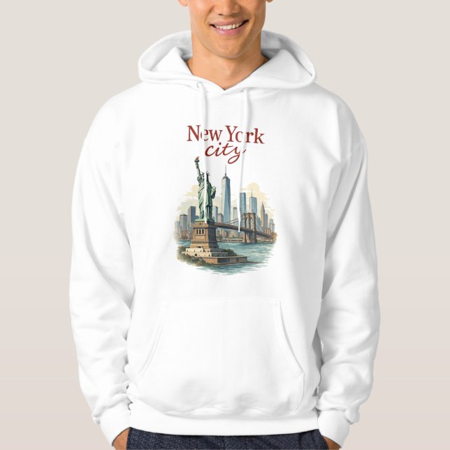 Moletom Cidade de Nova York – Capuz com Estátua e Paisagem (Frente)