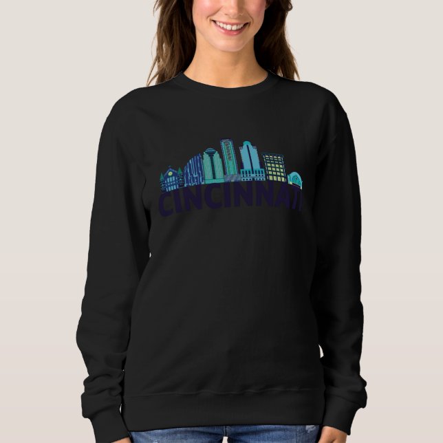 Moletom Cincinnati Ohio USA Skyline Silhouette Outline Ske (Frente)