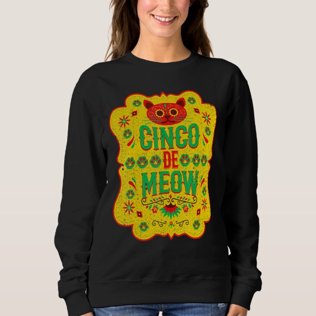 Moletom Cinco De Meow Mayo Floral Cute Cat Mexican Fiesta  (Frente)