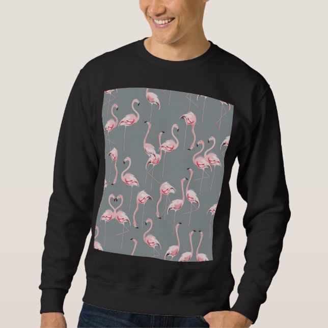 Moletom Cinza Flamingo: Padrão Vintage Invisível. (Frente)