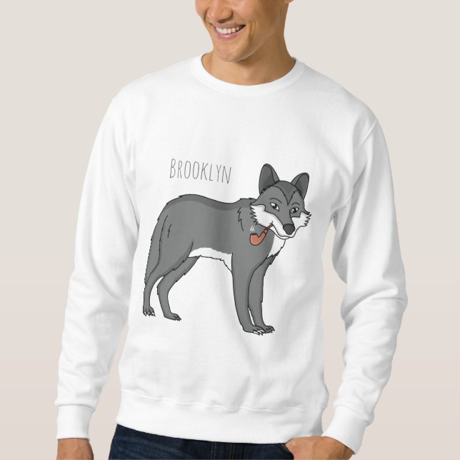 Moletom Cinza lobo com ilustração de desenho animado (Frente)