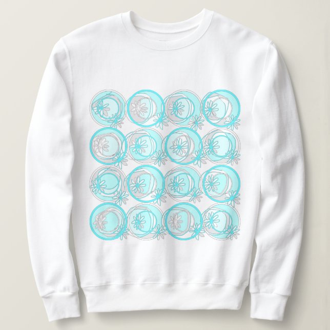 Moletom Círculos de Destaque Flores de Fundo Turquesa Bran (Frente do Design)