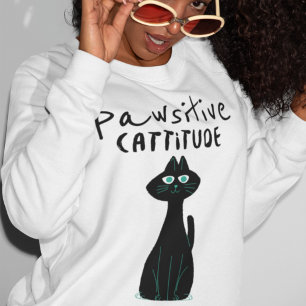 Moletom Citação do Gato Humor Pun Pawsitive Cattitude Di