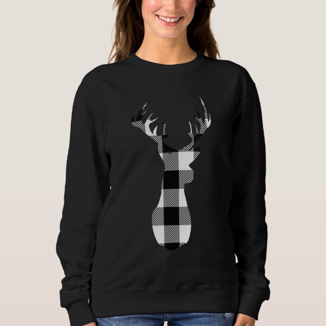 Moletom Classic White Black Christmas Buffalo Plaid Deer H (Frente)
