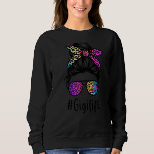 Moletom Classy Gigi life Messy Bun Rainbow Leopard Mãe'