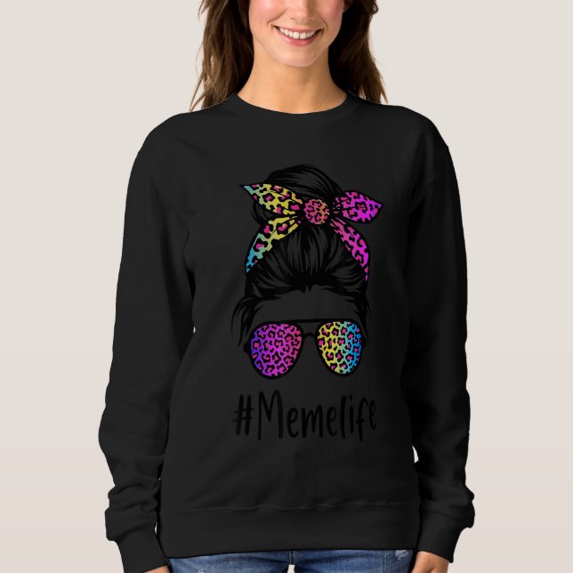 Moletom Classy Meme life Messy Bun Rainbow Leopard Mother' (Frente)