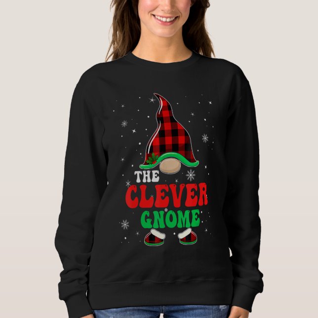 Moletom Clever Gnome Buffalo Plaid Matching Family Christm (Frente)
