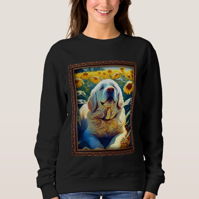 Moletom Clumber Spaniel Painting Sunflower Flower Mom Wome (Frente)
