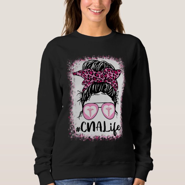 Moletom Cna Life Messy Bun Pink Leopard Bleached Nurse D (Frente)