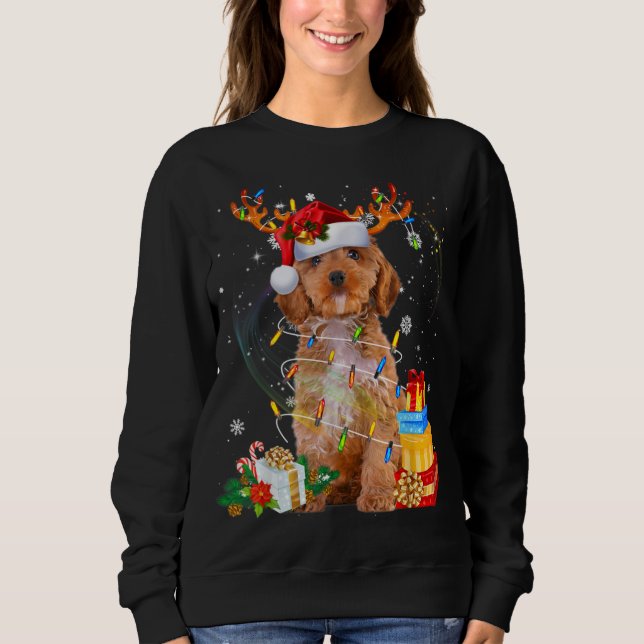 Moletom Cockapoo Reindeo Natal Luzes Engraçadas Cachorro X (Frente)